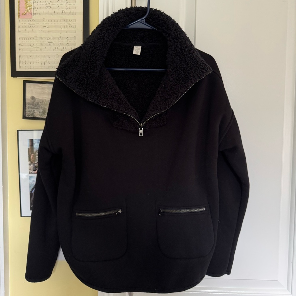 Athleta Black Sherpa-Lined Pullover with Zipper